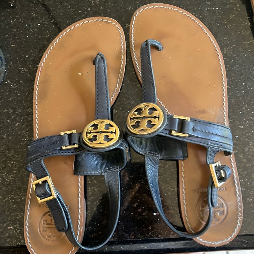 Tory Burch navy and gold sandals women’s size 9